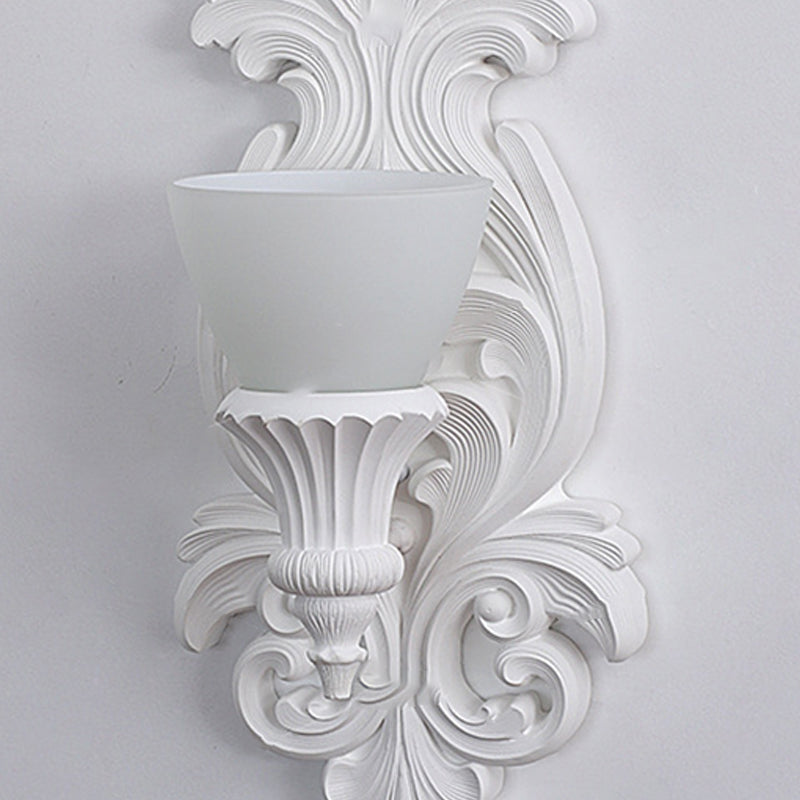 Traditional French Cup Plaster Glass 1-Light Wall Sconce Lamp For Living Room