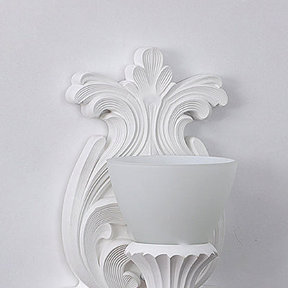 Traditional French Cup Plaster Glass 1-Light Wall Sconce Lamp For Living Room