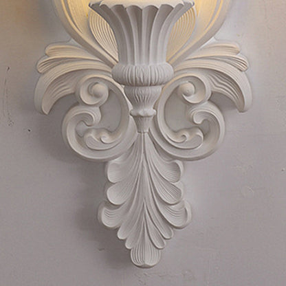 Traditional French Cup Plaster Glass 1-Light Wall Sconce Lamp For Living Room