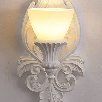 Traditional French Cup Plaster Glass 1-Light Wall Sconce Lamp For Living Room