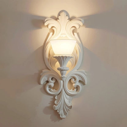 Traditional French Cup Plaster Glass 1-Light Wall Sconce Lamp For Living Room
