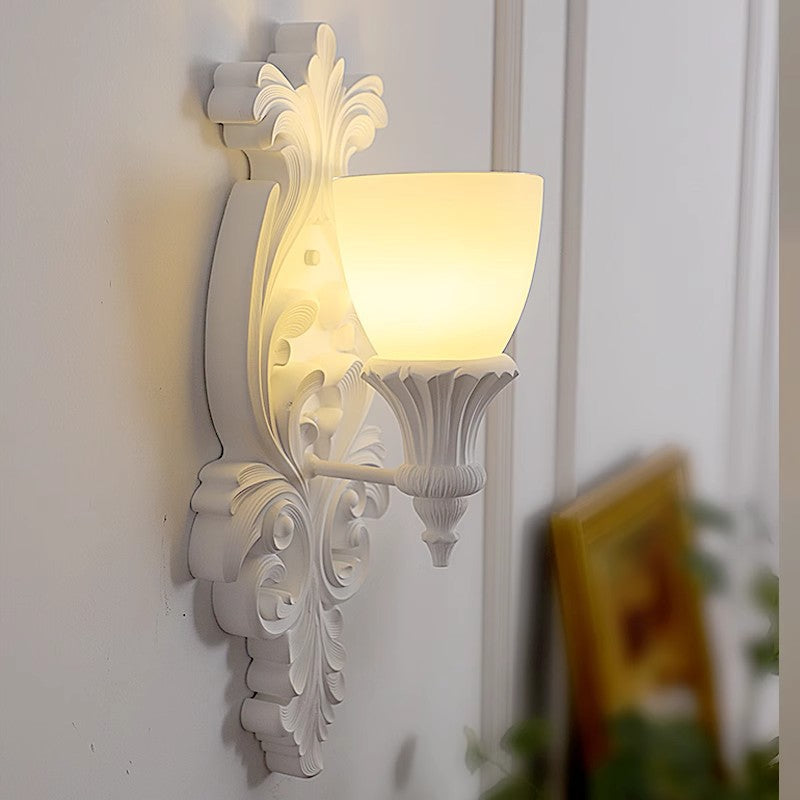 Traditional French Cup Plaster Glass 1-Light Wall Sconce Lamp For Living Room
