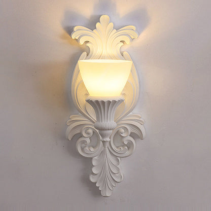 Traditional French Cup Plaster Glass 1-Light Wall Sconce Lamp For Living Room