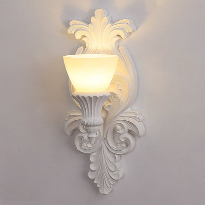 Traditional French Cup Plaster Glass 1-Light Wall Sconce Lamp For Living Room