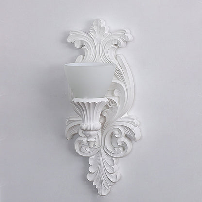 Traditional French Cup Plaster Glass 1-Light Wall Sconce Lamp For Living Room