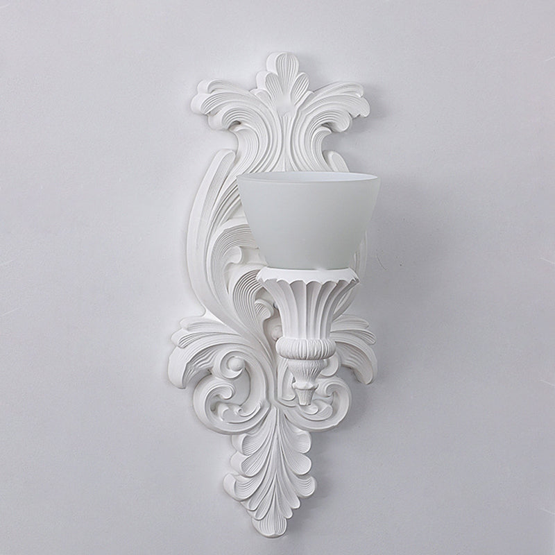 Traditional French Cup Plaster Glass 1-Light Wall Sconce Lamp For Living Room