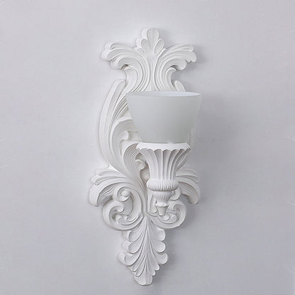Traditional French Cup Plaster Glass 1-Light Wall Sconce Lamp For Living Room