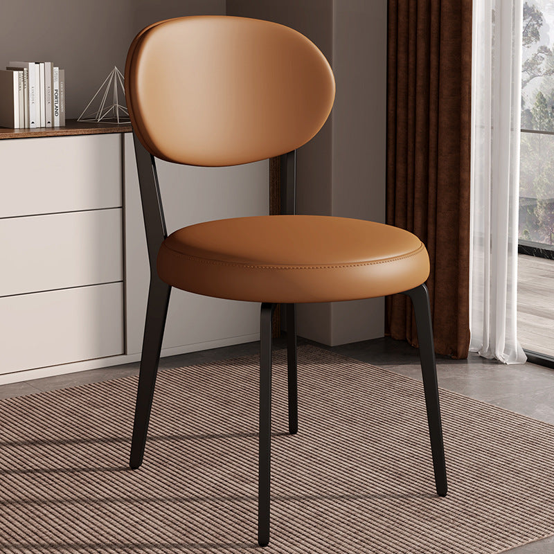 Modern Luxury Curved Square Microfiber Leather Upholstered Carbon Steel Dining Chair Backrest Armless For Dining Room