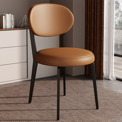 Modern Luxury Curved Square Microfiber Leather Upholstered Carbon Steel Dining Chair Backrest Armless For Dining Room