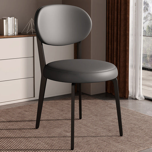 Modern Luxury Curved Square Microfiber Leather Upholstered Carbon Steel Dining Chair Backrest Armless For Dining Room