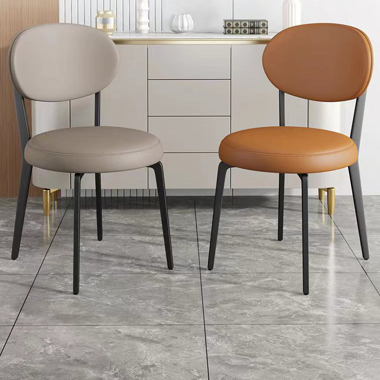 Modern Luxury Curved Square Microfiber Leather Upholstered Carbon Steel Dining Chair Backrest Armless For Dining Room