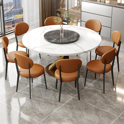 Modern Luxury Curved Square Microfiber Leather Upholstered Carbon Steel Dining Chair Backrest Armless For Dining Room