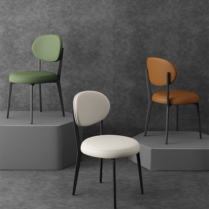 Modern Luxury Curved Square Microfiber Leather Upholstered Carbon Steel Dining Chair Backrest Armless For Dining Room