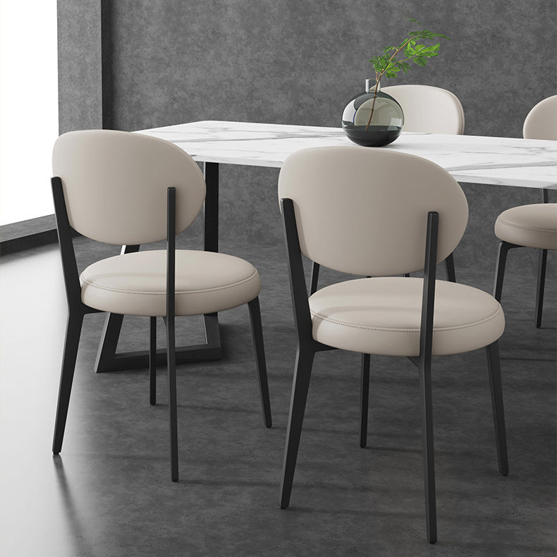Modern Luxury Curved Square Microfiber Leather Upholstered Carbon Steel Dining Chair Backrest Armless For Dining Room