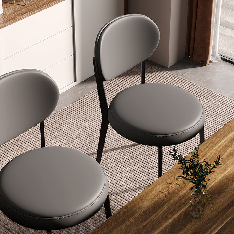 Modern Luxury Curved Square Microfiber Leather Upholstered Carbon Steel Dining Chair Backrest Armless For Dining Room