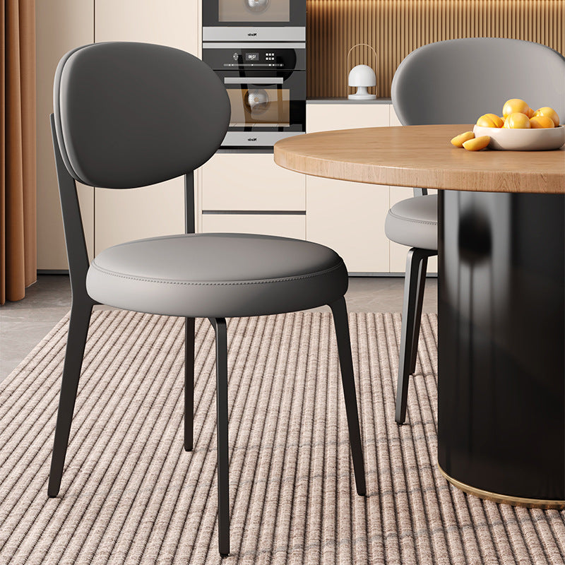 Modern Luxury Curved Square Microfiber Leather Upholstered Carbon Steel Dining Chair Backrest Armless For Dining Room