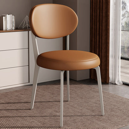 Modern Luxury Curved Square Microfiber Leather Upholstered Carbon Steel Dining Chair Backrest Armless For Dining Room