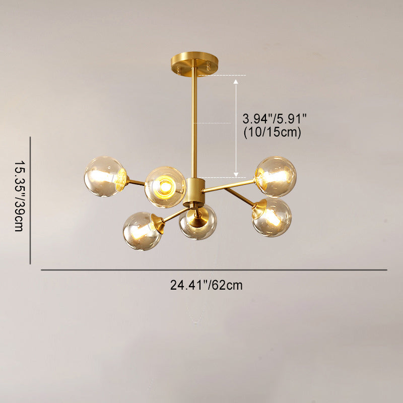 Modern Mid-century Brass Frame Molecular Glass Ball Shade 6/9/12/15-Light Chandelier For Living Room