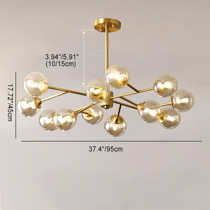 Modern Mid-century Brass Frame Molecular Glass Ball Shade 6/9/12/15-Light Chandelier For Living Room
