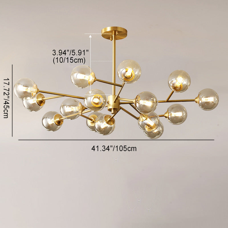 Modern Mid-century Brass Frame Molecular Glass Ball Shade 6/9/12/15-Light Chandelier For Living Room