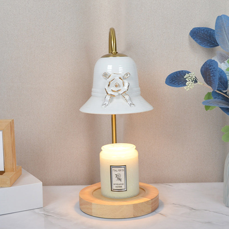 Traditional Vintage Flower-Shaped Teardrop Base Iron 1-Light Aroma Melt Wax Table Lamp For Bedroom