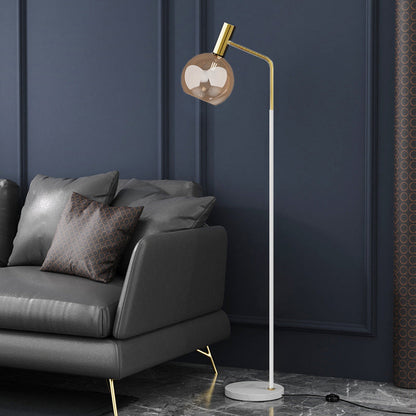 Modern Minimalist Round Glass Lampshade Iron 1-Light Standing Floor Lamp For Living Room