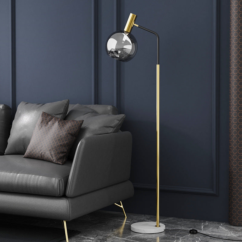 Modern Minimalist Round Glass Lampshade Iron 1-Light Standing Floor Lamp For Living Room