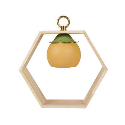 Contemporary Creative Hexagonal Wooden Frame Persimmon-Shaped Lampshade Iron 1-Light Aroma Melt Wax Table Lamp For Bedroom