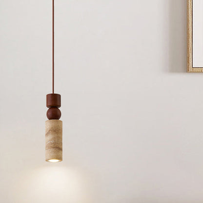 Contemporary Creative Linear Wooden Yellow Travertine 1-Light Pendant Light For Living Room