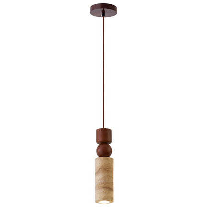 Contemporary Creative Linear Wooden Yellow Travertine 1-Light Pendant Light For Living Room