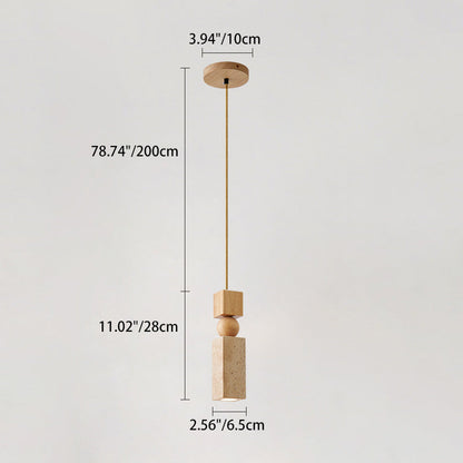 Contemporary Creative Linear Wooden Yellow Travertine 1-Light Pendant Light For Living Room