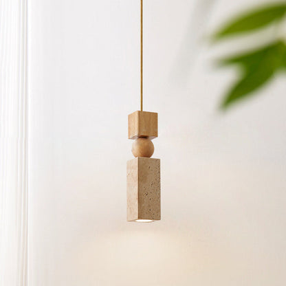 Contemporary Creative Linear Wooden Yellow Travertine 1-Light Pendant Light For Living Room