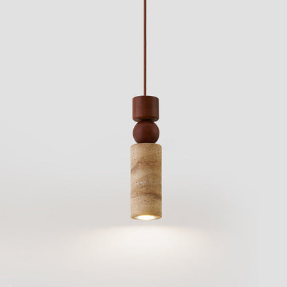 Contemporary Creative Linear Wooden Yellow Travertine 1-Light Pendant Light For Living Room