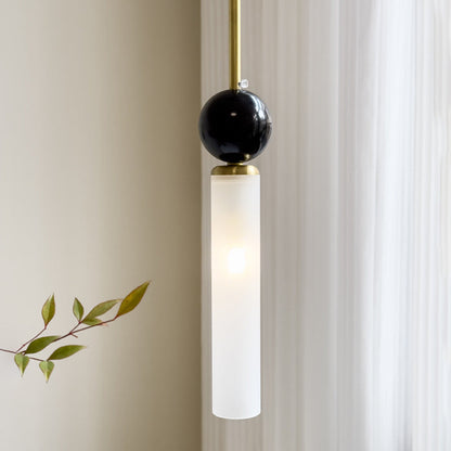 Modern Minimalist Linear Cylindrical Spherical Marble Copper Acrylic 1-Light Pendant Light For Bedroom