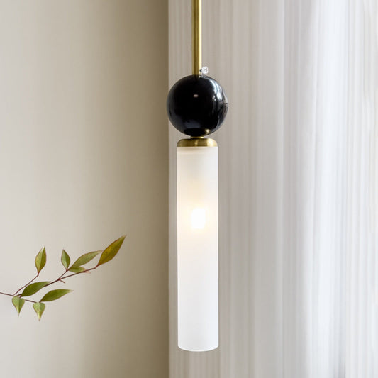 Modern Minimalist Linear Cylindrical Spherical Marble Copper Acrylic 1-Light Pendant Light For Bedroom