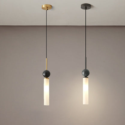 Modern Minimalist Linear Cylindrical Spherical Marble Copper Acrylic 1-Light Pendant Light For Bedroom
