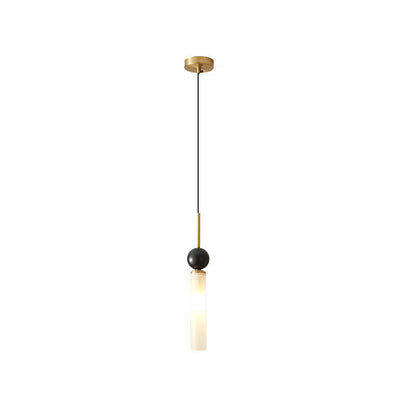 Modern Minimalist Linear Cylindrical Spherical Marble Copper Acrylic 1-Light Pendant Light For Bedroom