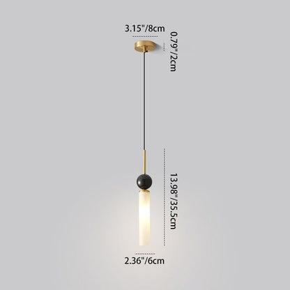 Modern Minimalist Linear Cylindrical Spherical Marble Copper Acrylic 1-Light Pendant Light For Bedroom
