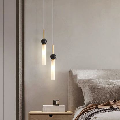 Modern Minimalist Linear Cylindrical Spherical Marble Copper Acrylic 1-Light Pendant Light For Bedroom