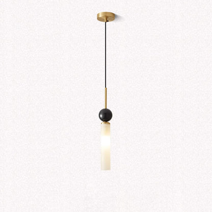 Modern Minimalist Linear Cylindrical Spherical Marble Copper Acrylic 1-Light Pendant Light For Bedroom