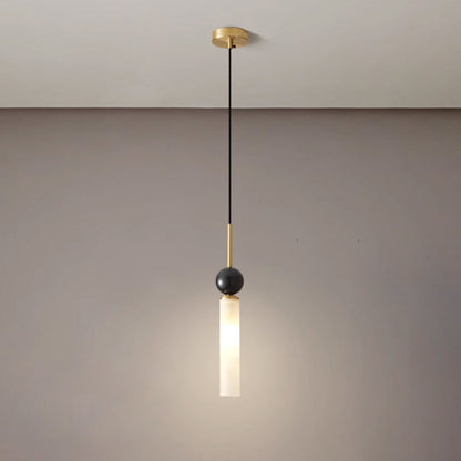 Modern Minimalist Linear Cylindrical Spherical Marble Copper Acrylic 1-Light Pendant Light For Bedroom