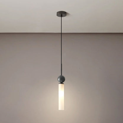 Modern Minimalist Linear Cylindrical Spherical Marble Copper Acrylic 1-Light Pendant Light For Bedroom