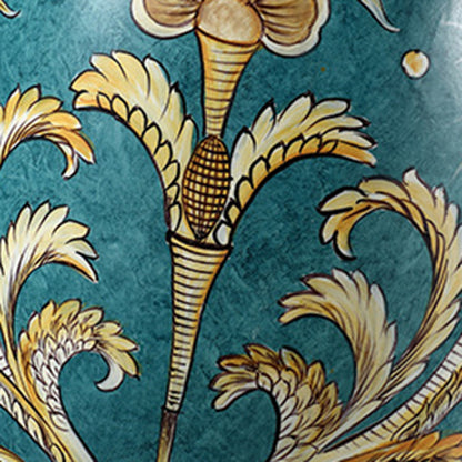 Traditional Chinese Hand-Painted Ceramic Base Copper Fabric 1-Light Table Lamp For Living Room