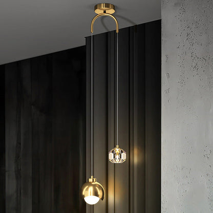 Contemporary Scandinavian Spherical Glass Crystal Iron 2-light Pendant Light For Bedroom