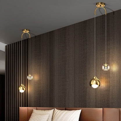 Contemporary Scandinavian Spherical Glass Crystal Iron 2-light Pendant Light For Bedroom