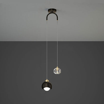 Contemporary Scandinavian Spherical Glass Crystal Iron 2-light Pendant Light For Bedroom