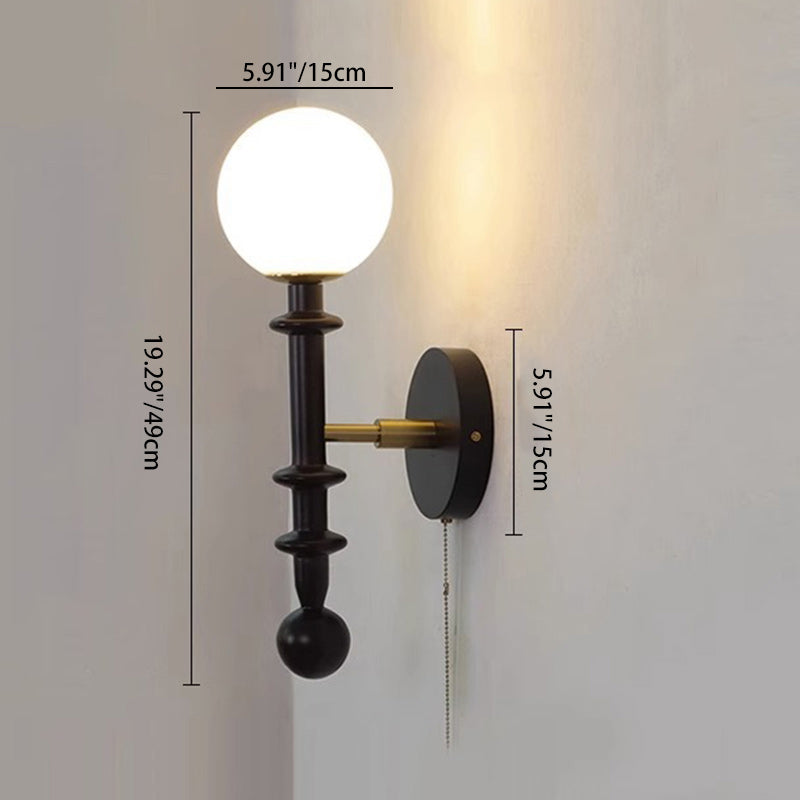 Traditional Vintage Linear White Ash Wooden Spindle-Shaped Globe Shade Glass 1-Light Pendant Light For Bedroom