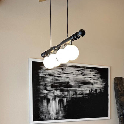 Traditional Vintage Rectangular White Ash Wood Glass 4-Light Island Light Chandelier For Kitchen