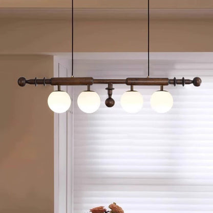 Traditional Vintage Rectangular White Ash Wood Glass 4-Light Island Light Chandelier For Kitchen