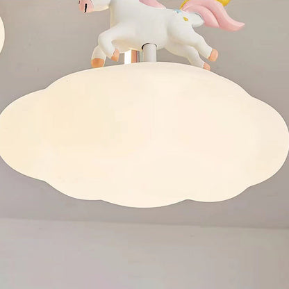 現代的でクリエイティブなユニコーンクラウド樹脂アクリルアイアンLEDセミフラッシュマウントシーリングライト寝室用